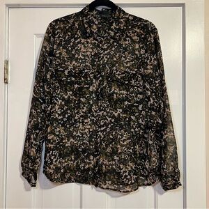 #113 Zara Multicolor Camouflage Sheer Blouse XL
